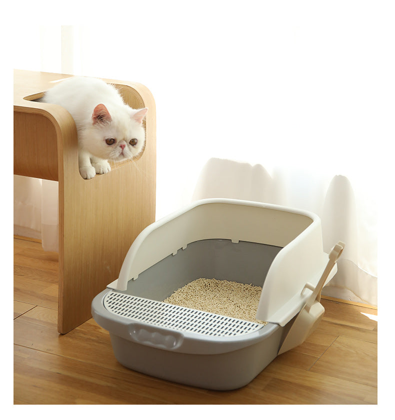 Semi-Enclosed Cat Litter Box with Deodorizing Design