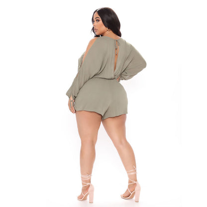 Women's Loose Doll Sleeve Casual Jumpsuit – Solid Color Plus Size XL–5XL