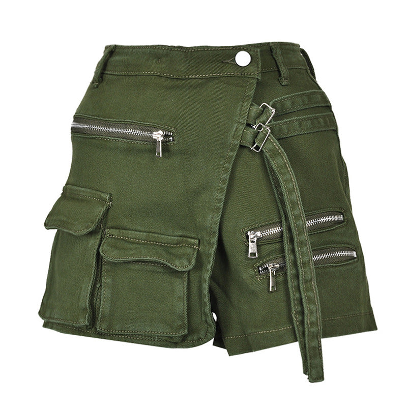 Women's Mid-Waist Cotton Denim Hot Pants – Belt Loop Detail in Green & Black S–XL