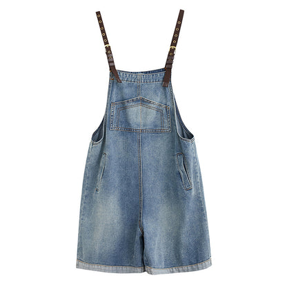 Women's High-Waist Wide-Leg Distressed Denim Overall Shorts – Blue S–2XL