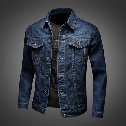 Men's Dark Blue Vintage Denim Jacket – Slim Fit Casual Jean Coat