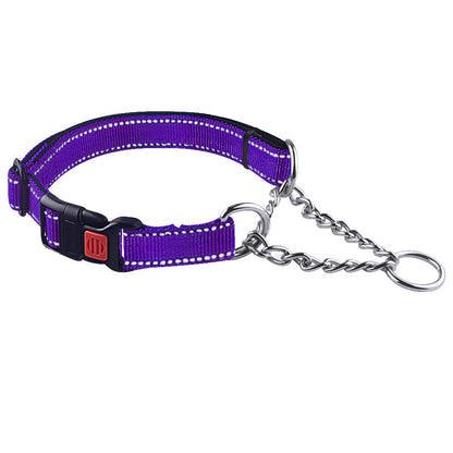 Reflective Dog Collar – Nylon & Stainless Steel, 5 Colors, XS–L