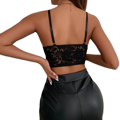 Women's Deep V Lace Sling Crop Cami Top