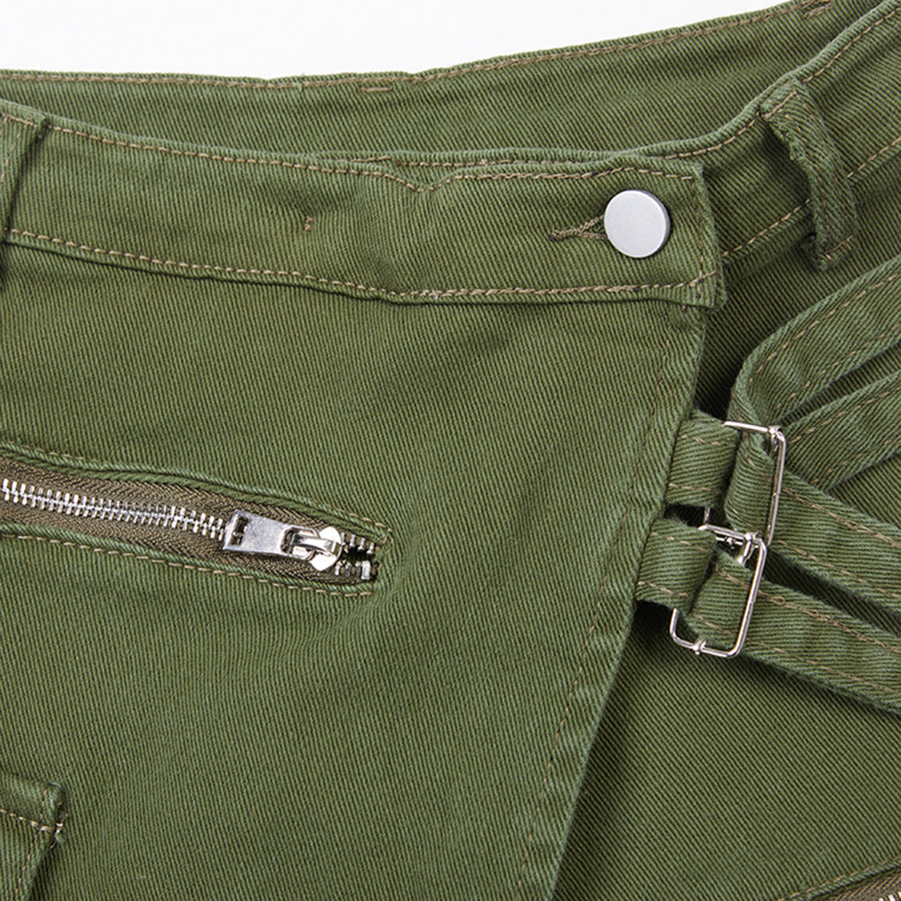 Women's Mid-Waist Cotton Denim Hot Pants – Belt Loop Detail in Green & Black S–XL