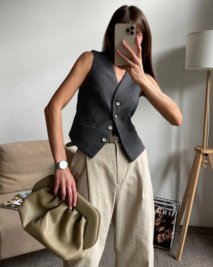 Women's Sleeveless Vest & Pants Two-Piece Suit – Solid Color Summer Set S-L