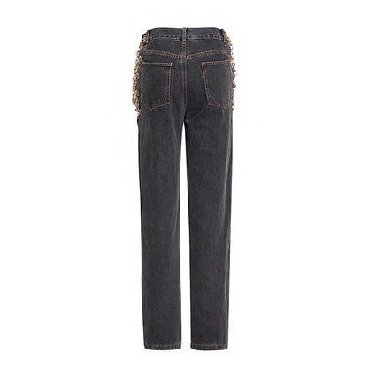 Women's High-Rise Chain Detail Straight-Leg Jeans