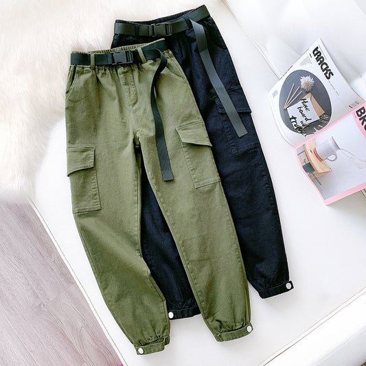 Women's High-Waist Multi-Pocket Straight-Leg Pants