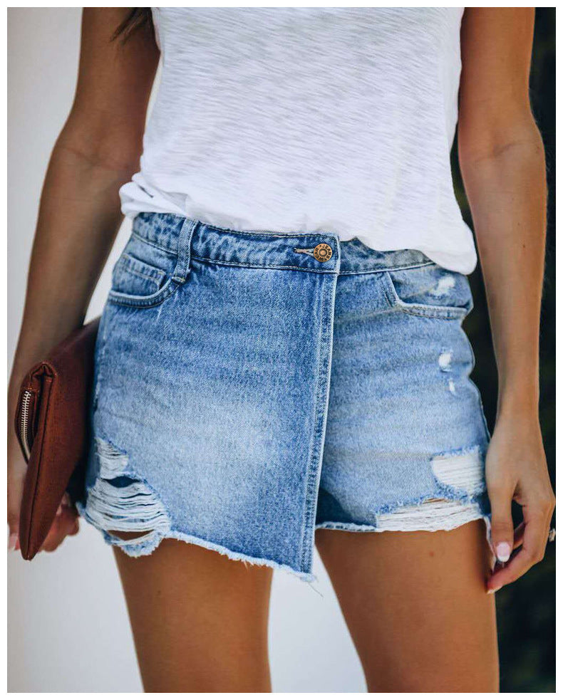 Women's Light Blue Straight-Cut Cotton Denim Shorts – Classic Summer Style