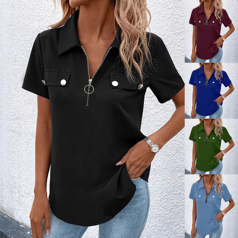 Women's Button Detail Casual T-Shirt – Regular Fit Spandex Top
