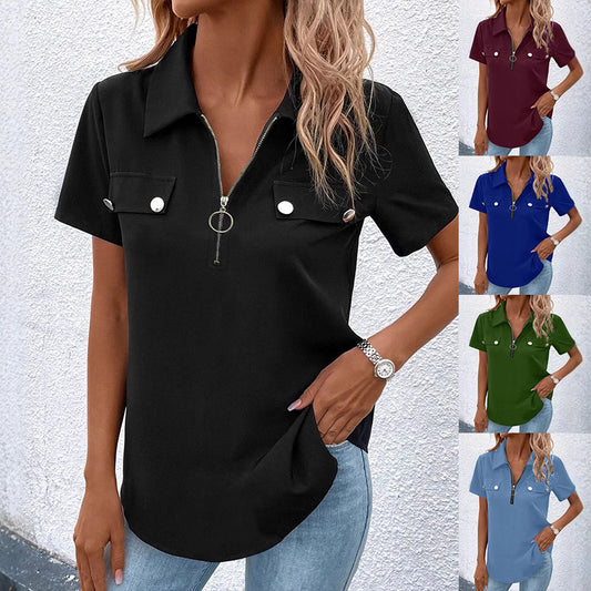 Women's Button Detail Casual T-Shirt – Regular Fit Spandex Top