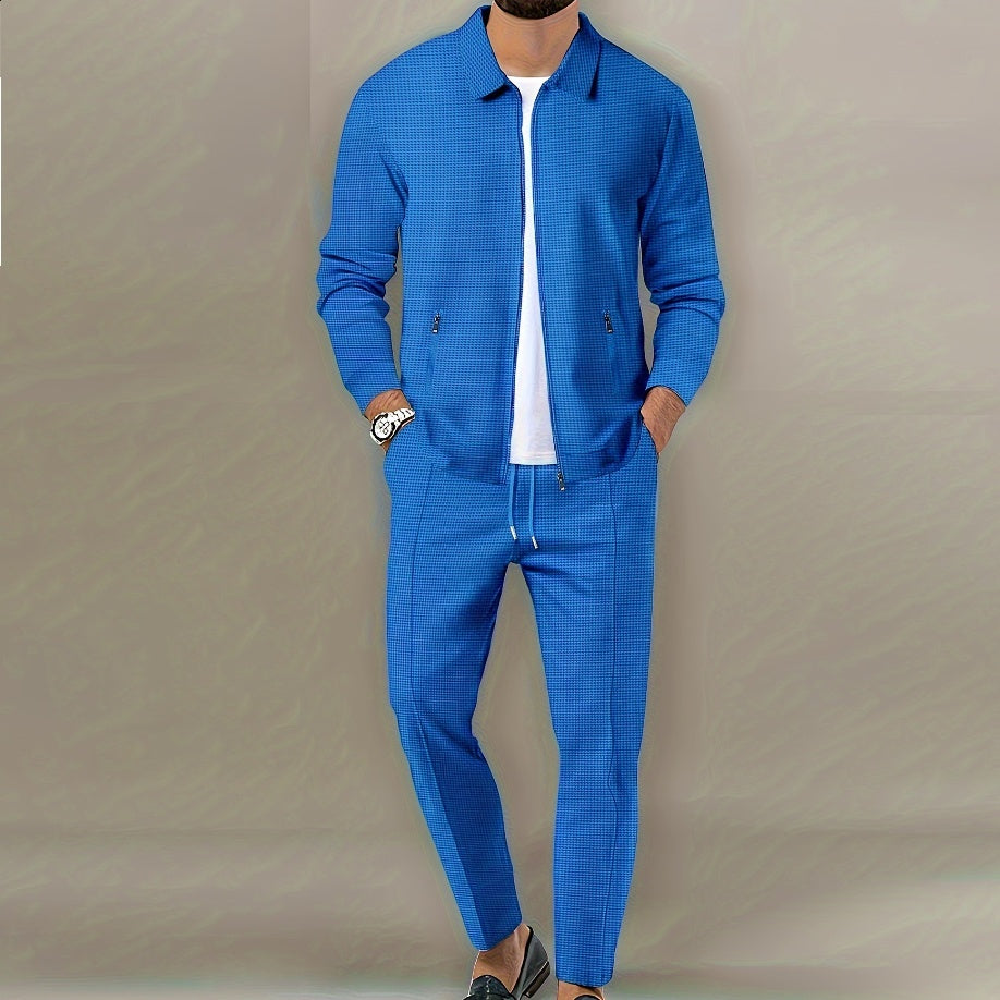 Men's Waffle Texture 2-Piece Casual Suit Set