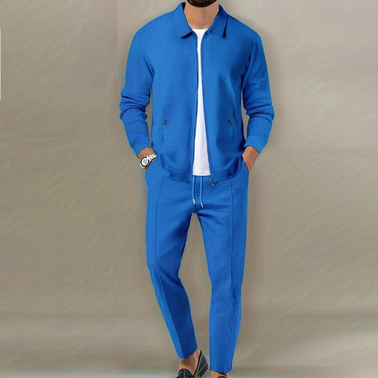 Men's Waffle Texture 2-Piece Casual Suit Set