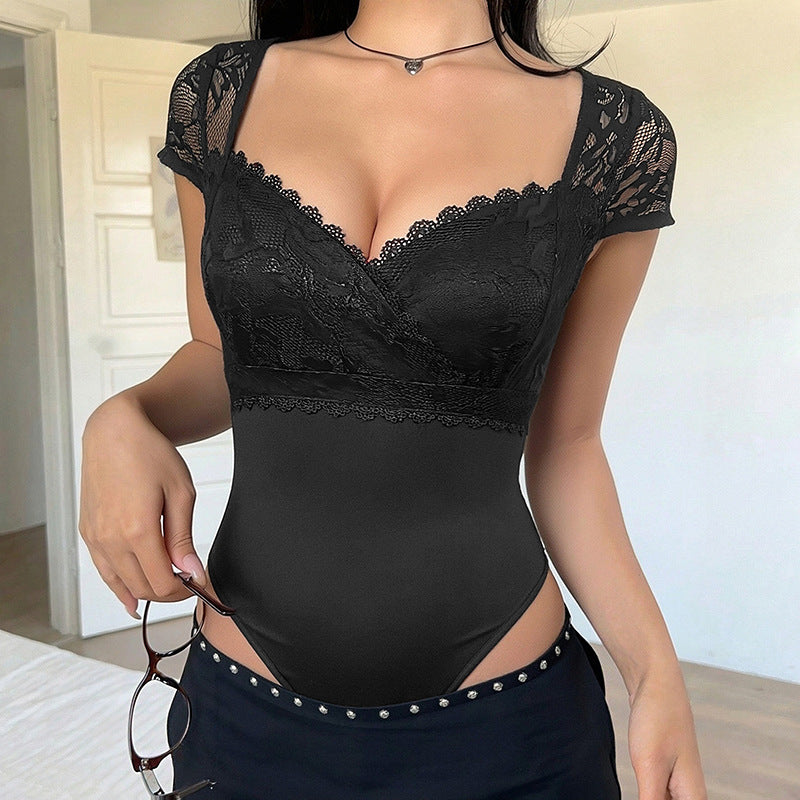 Women's Sleeveless High Waist Slim-Fit Lace Jumpsuit – Black S–XL