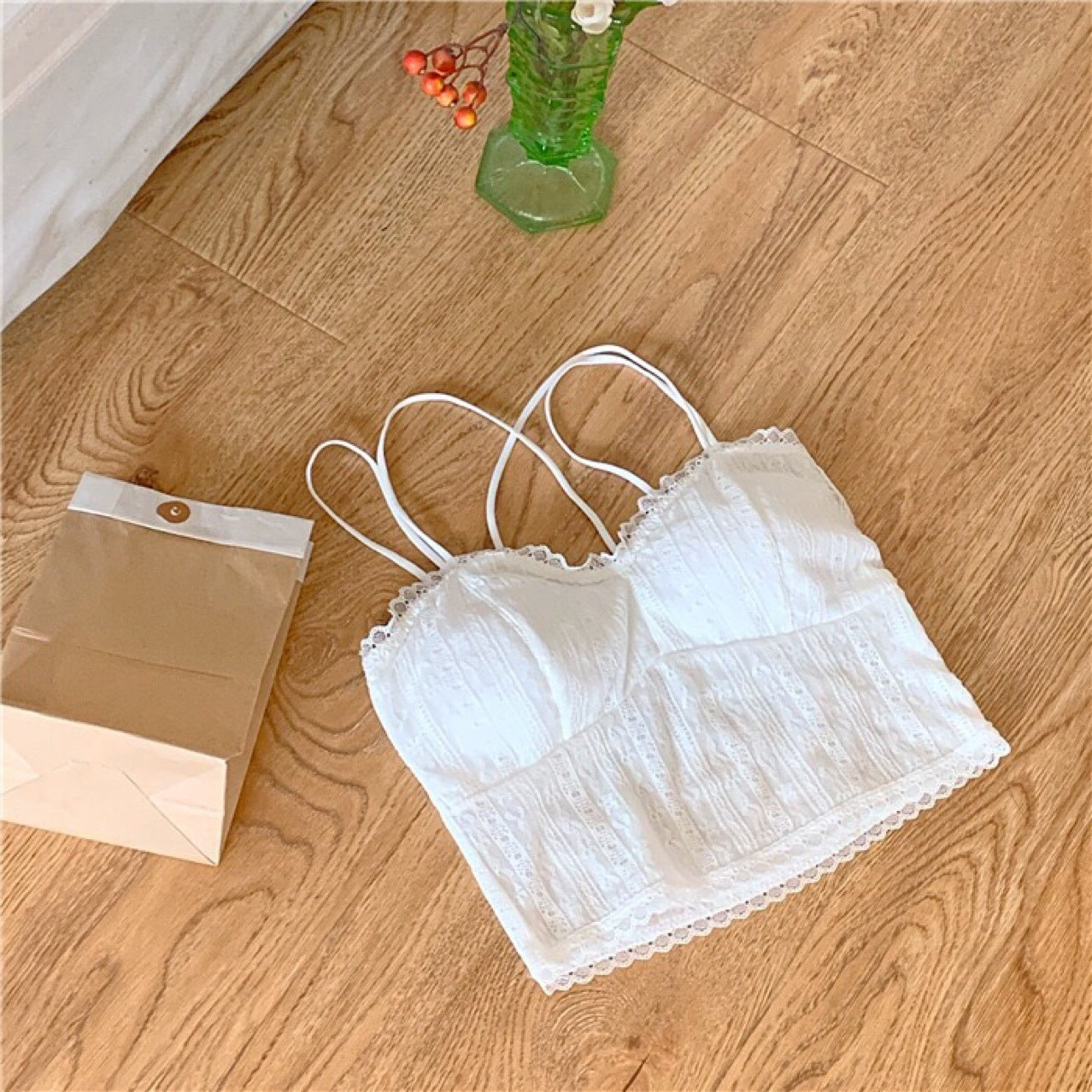 Women's Wire-Free Lace Bralette with Chiffon Straps | One Size