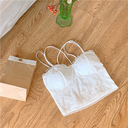 Women's Wire-Free Lace Bralette with Chiffon Straps | One Size