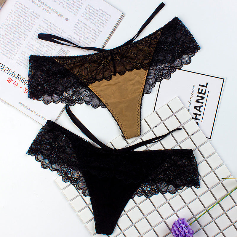Women's Ice Silk Low-Waist Briefs with Lace Straps