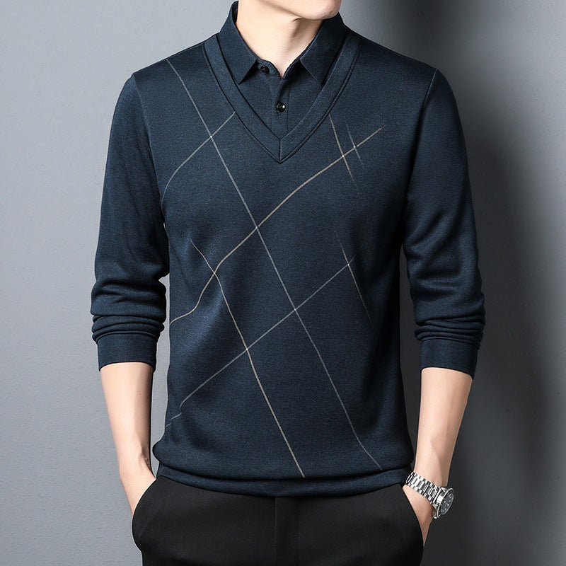 Men's Plaid Long Sleeve Layered-Look T-Shirt