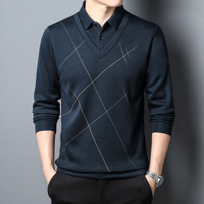 Men's Plaid Long Sleeve Layered-Look T-Shirt