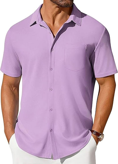 Men's Short Sleeve Button-Up Shirt – Slim Fit Wrinkle-Resistant