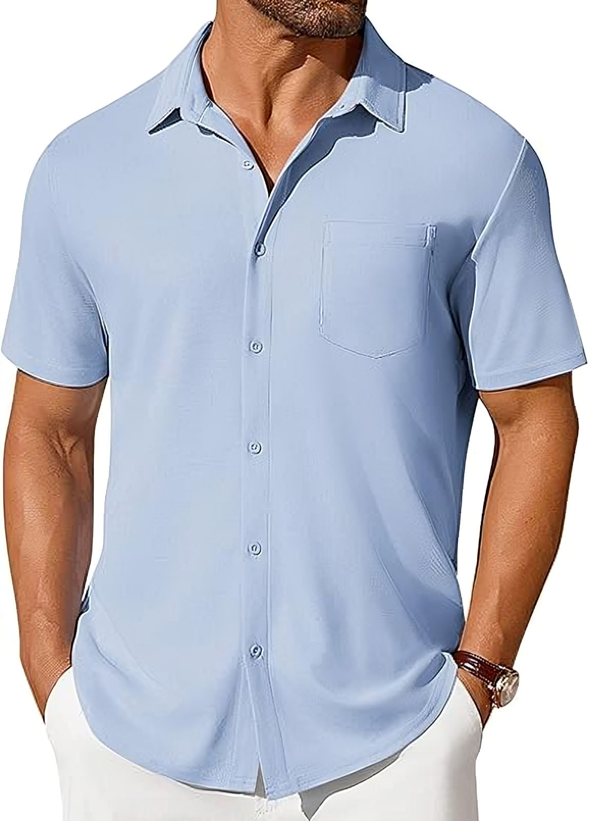 Men's Short Sleeve Button-Up Shirt – Slim Fit Wrinkle-Resistant
