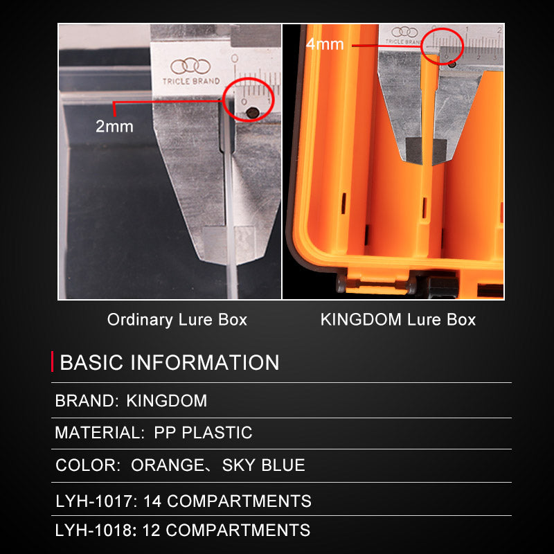 Double-Layer Fishing Lure & Bait Storage Box – ABS Tackle Box with Drain Hole (S & L, Blue & Orange)