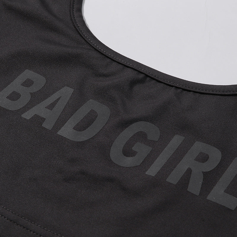 Women's Reflective Letter Crop Sports Vest – Slim Fit