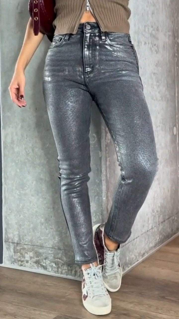Women's Gold & Silver Foil Print Stretch Skinny Jeans – Slim Fit