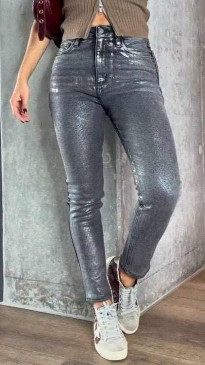 Women's Gold & Silver Foil Print Stretch Skinny Jeans – Slim Fit