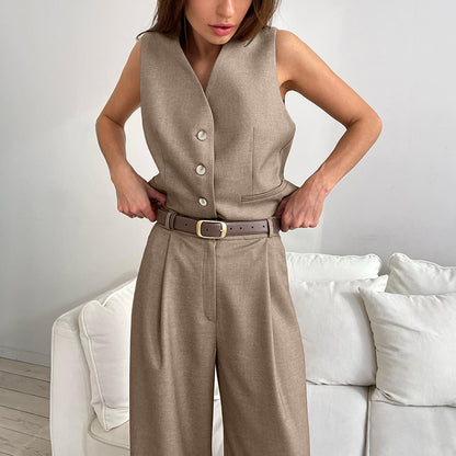 Women's Sleeveless Vest & Pants Two-Piece Suit – Solid Color Summer Set S-L