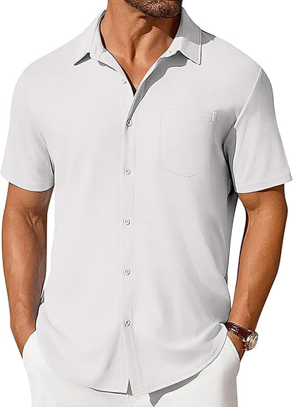 Men's Short Sleeve Button-Up Shirt – Slim Fit Wrinkle-Resistant