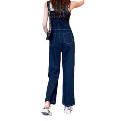 Women's High-Waist Dark Denim Overalls with Black Vest – Dark Blue S–2XL