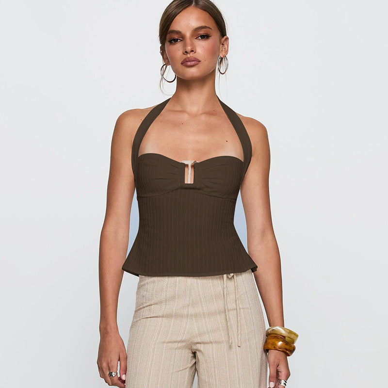 Women's Halter Camisole – Slim Fit Solid Color Street Style