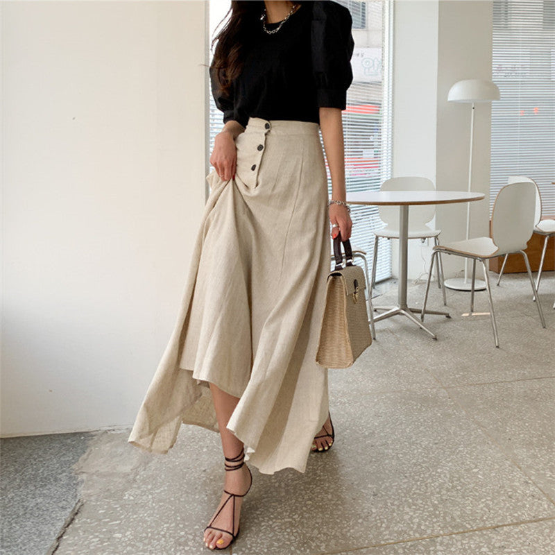 Women's Cotton Linen Irregular Hem Maxi Skirt – Natural Hemp Color S–L
