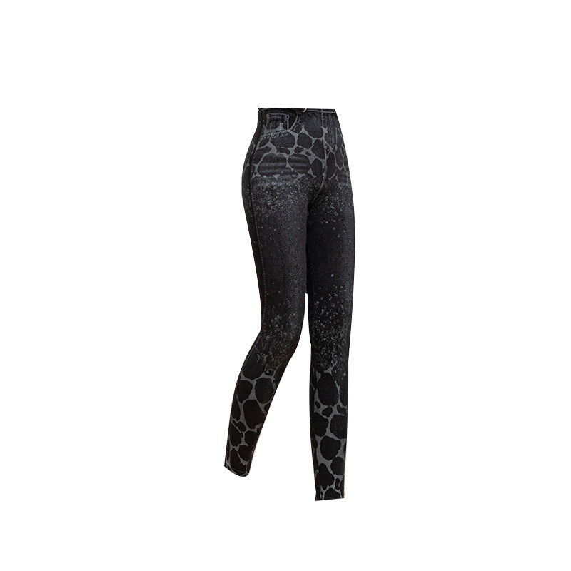 Women's Leopard Print Denim-Look Stretch Leggings