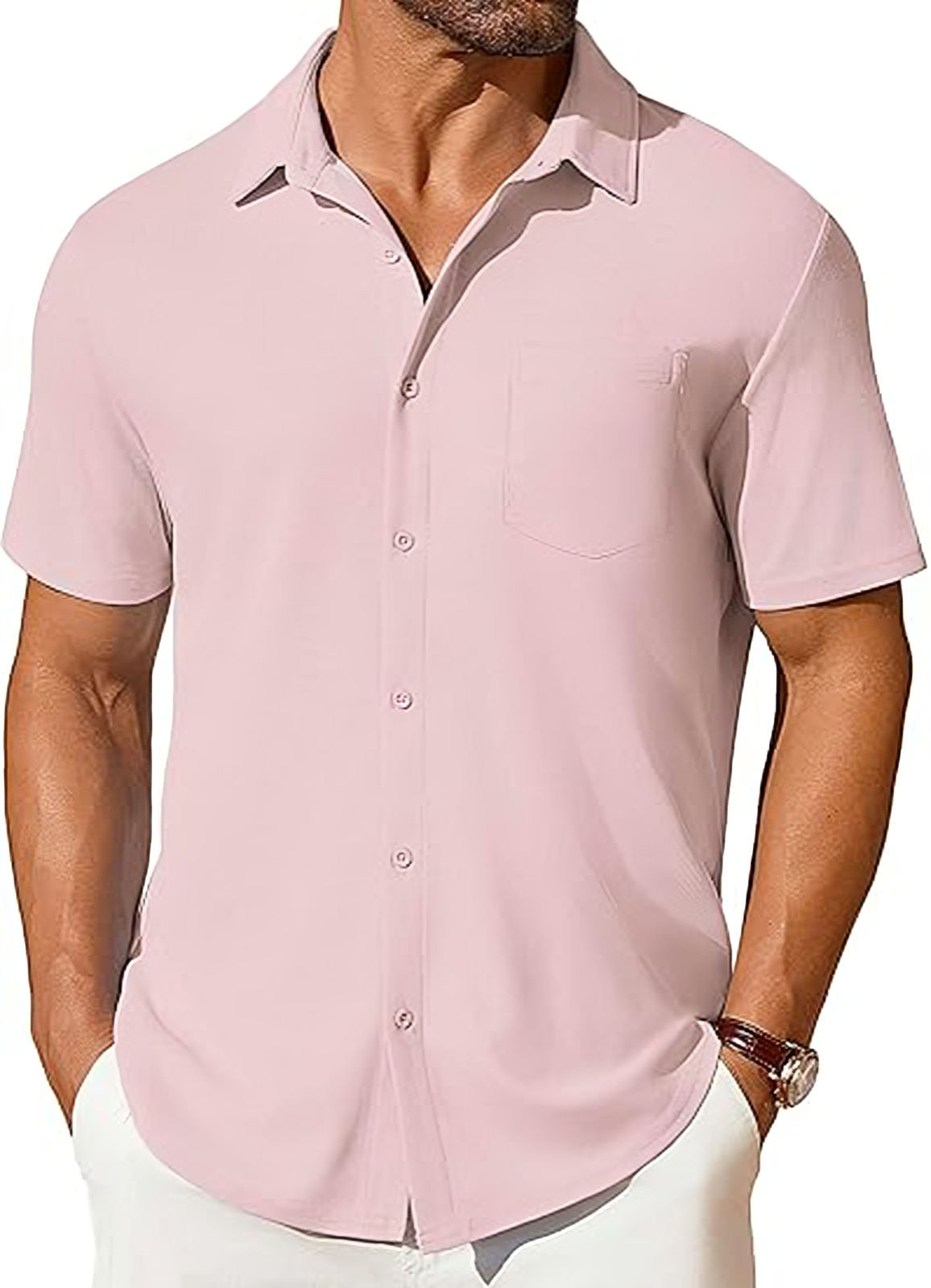 Men's Short Sleeve Button-Up Shirt – Slim Fit Wrinkle-Resistant