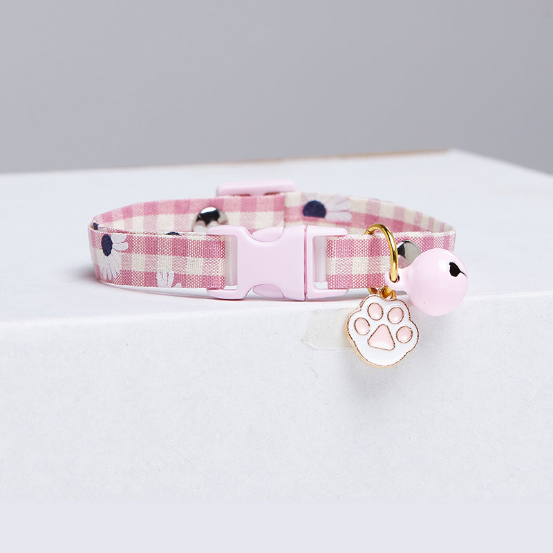 Cute Cartoon Cat Collar with Pendant – Plaid Polyester, XS & S Sizes