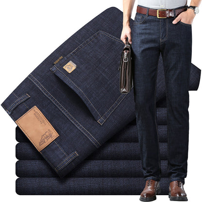 Men's Ice Silk Cotton High-Waist Straight Leg Jeans – Breathable Stretch Denim 28–40