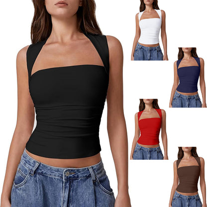 Women's Off-Shoulder Square Neck Crop Top – Sleeveless Slim Fit