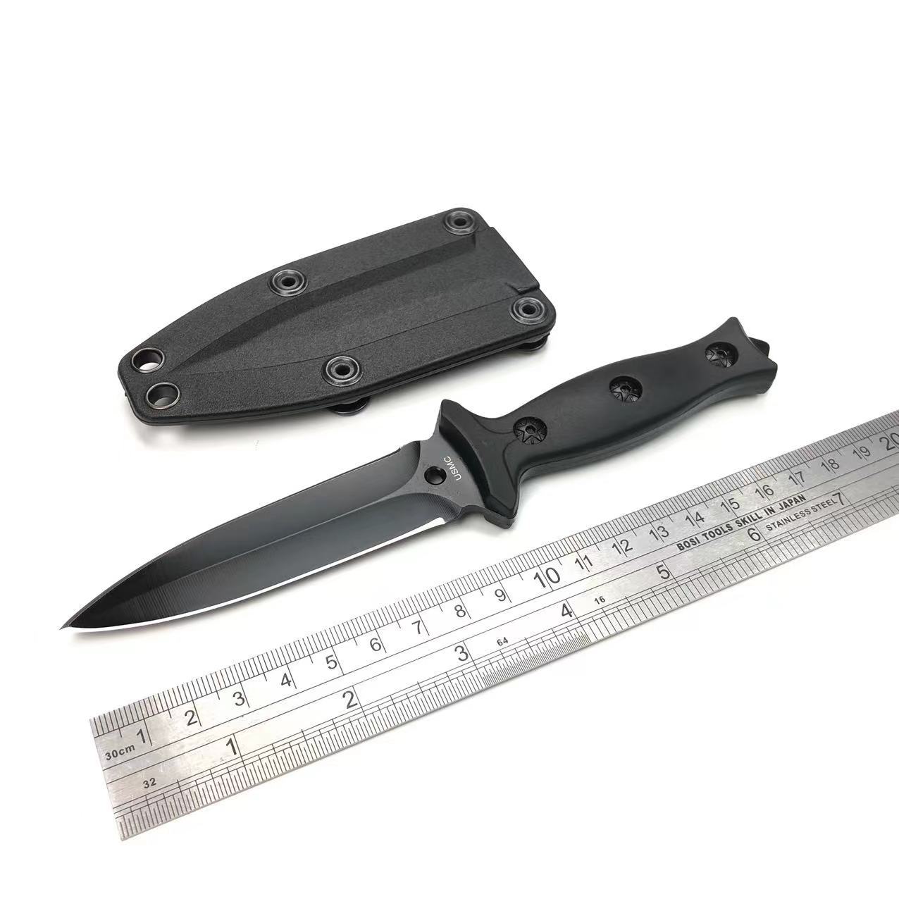 Outdoor Camping Straight Knife – 440C Steel Blade with ABS Sheath (18.5cm, Black)