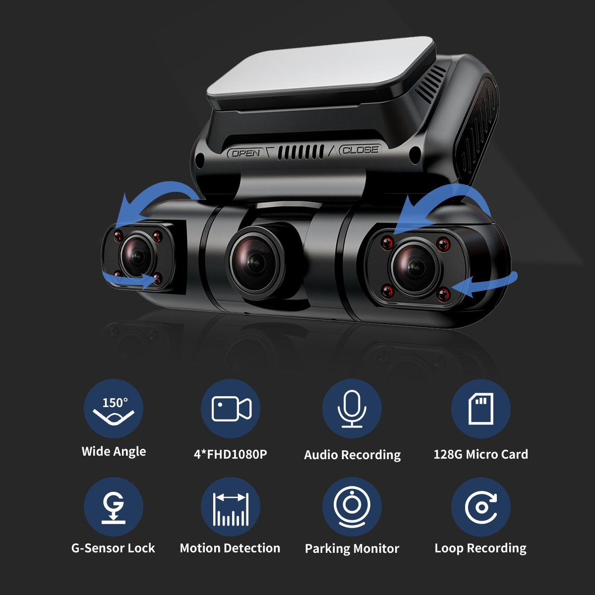Hainatech 360° 4-Channel Dash Cam – GPS, WiFi, Night Vision & Free 128G Card