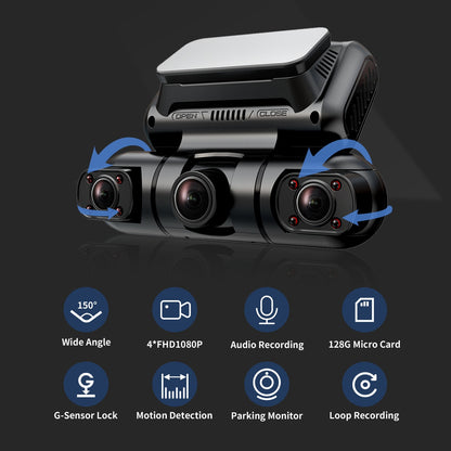 Hainatech 360° 4-Channel Dash Cam – GPS, WiFi, Night Vision & Free 128G Card