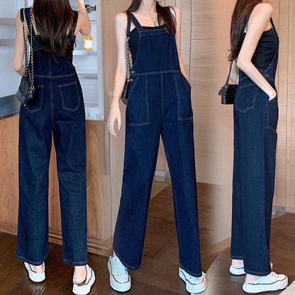 Women's High-Waist Dark Denim Overalls with Black Vest – Dark Blue S–2XL