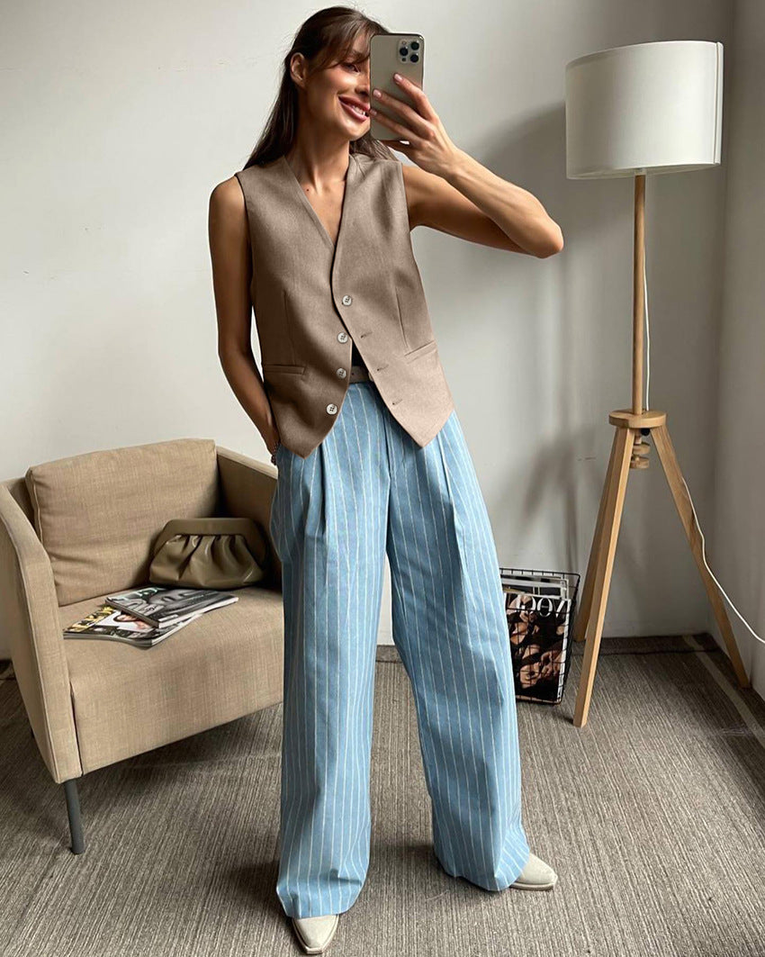 Women's Sleeveless Vest & Pants Two-Piece Suit – Solid Color Summer Set S-L