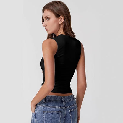 Women's Off-Shoulder Square Neck Crop Top – Sleeveless Slim Fit