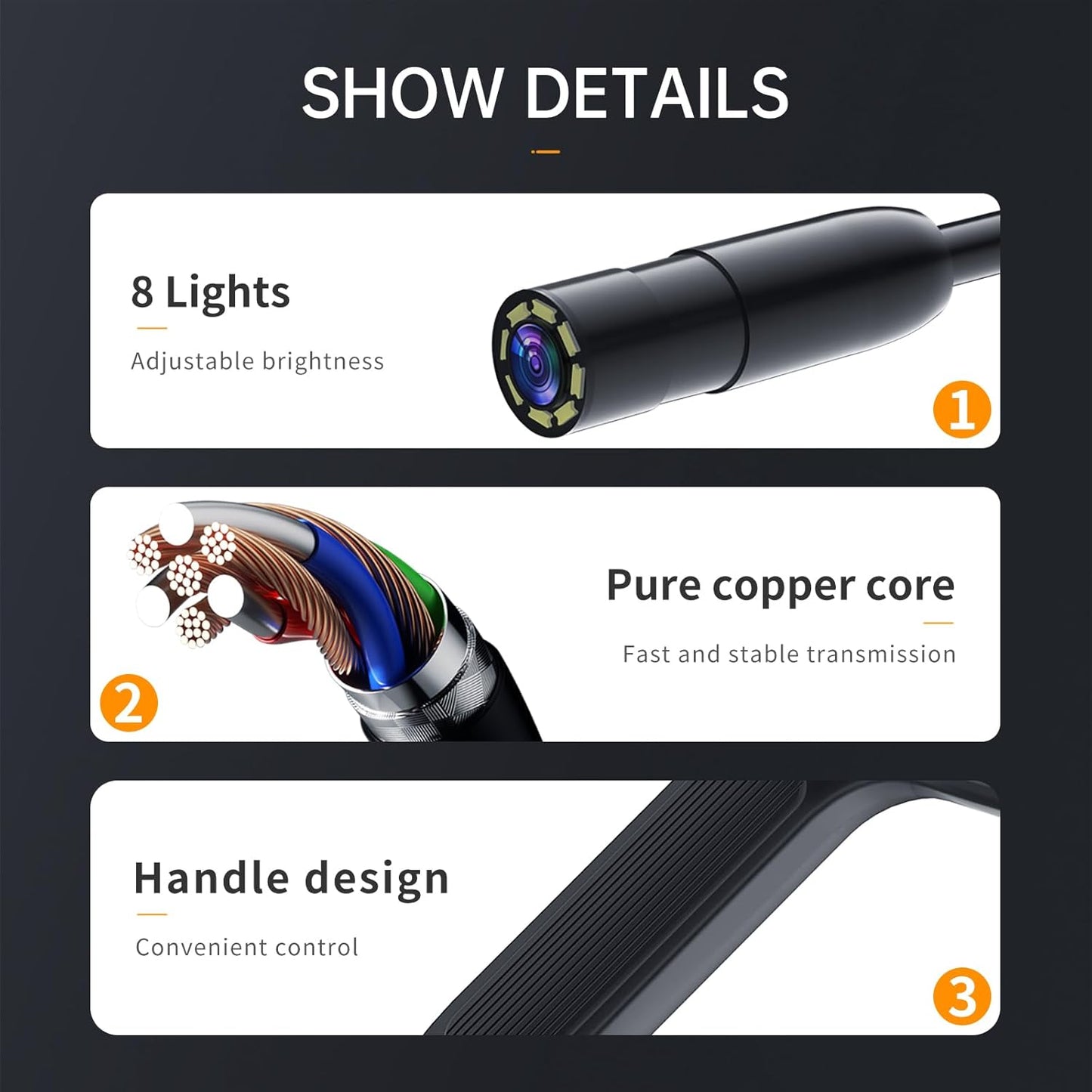 Borescope Inspection Camera with Light – 2M, 5M & 10M Snake Camera for Automotive & Pipe Inspection