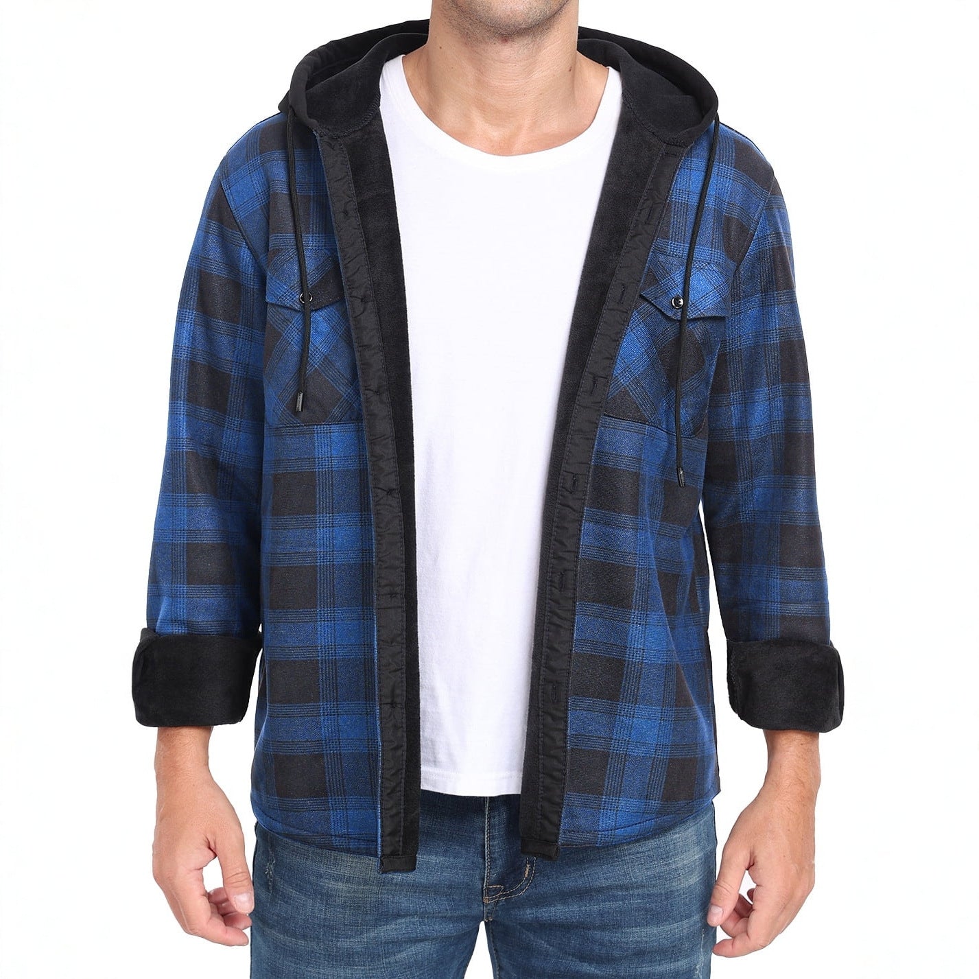 Men's Fleece-Lined Flannel Plaid Hooded Shirt – Extra Thick Cardigan