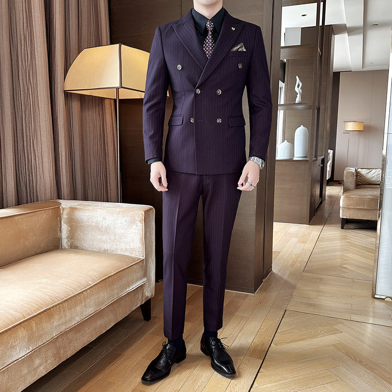 Men's 3-Piece Slim Fit Striped Suit – Jacket, Waistcoat & Trousers Set