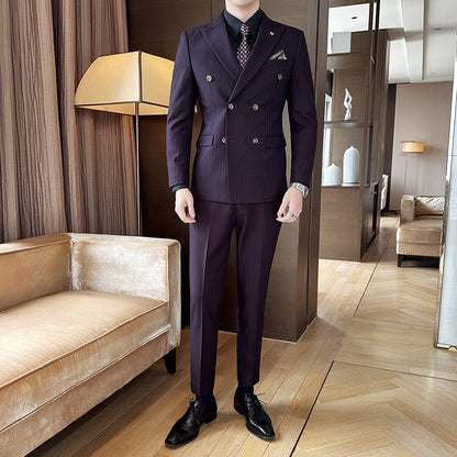 Men's 3-Piece Slim Fit Striped Suit – Jacket, Waistcoat & Trousers Set