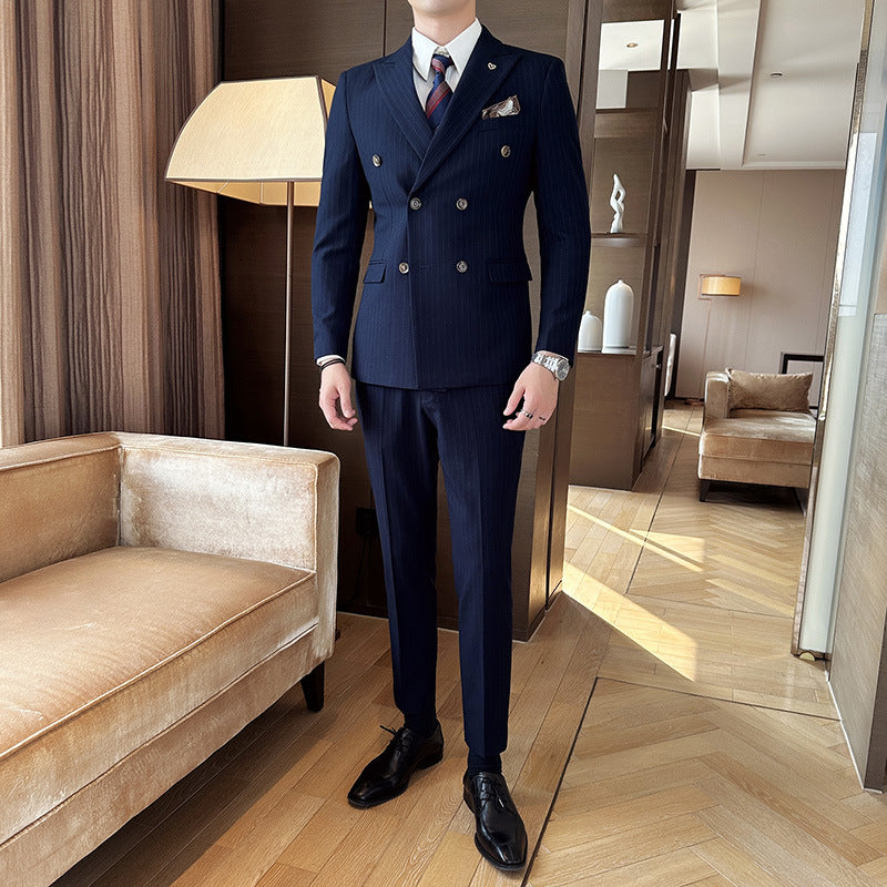 Men's 3-Piece Slim Fit Striped Suit – Jacket, Waistcoat & Trousers Set