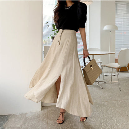 Women's Cotton Linen Irregular Hem Maxi Skirt – Natural Hemp Color S–L